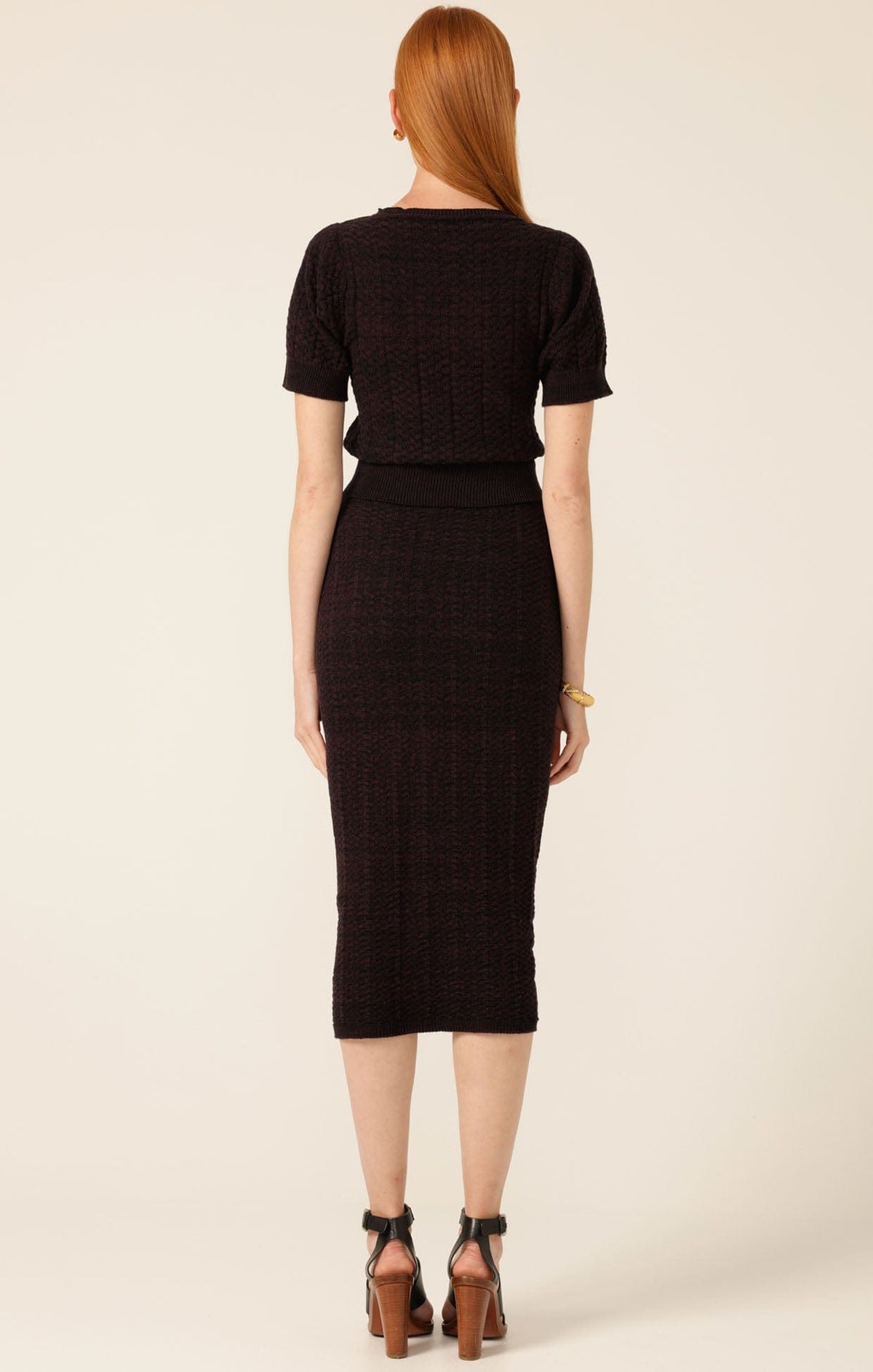 Sacha Drake Chevron Knit S/S Top Sangria Black