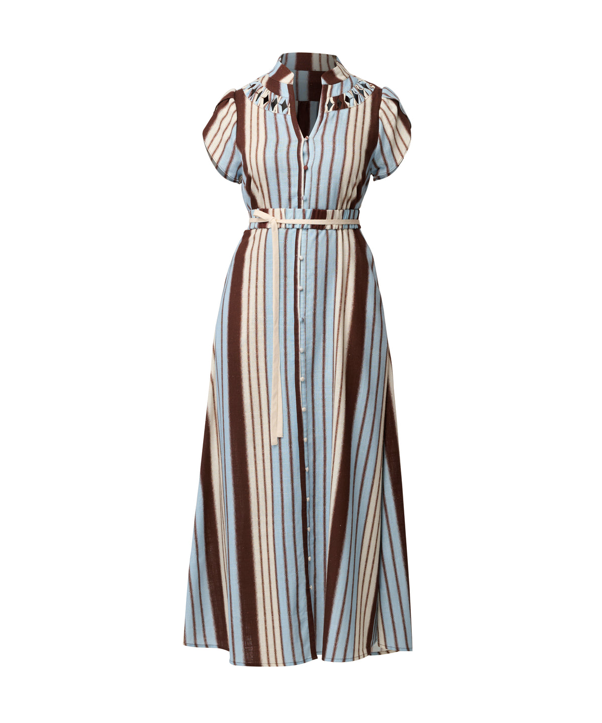 Once Was Catleya Linen Viscose Smock Detail Maci Dress - Iridescent Stripe