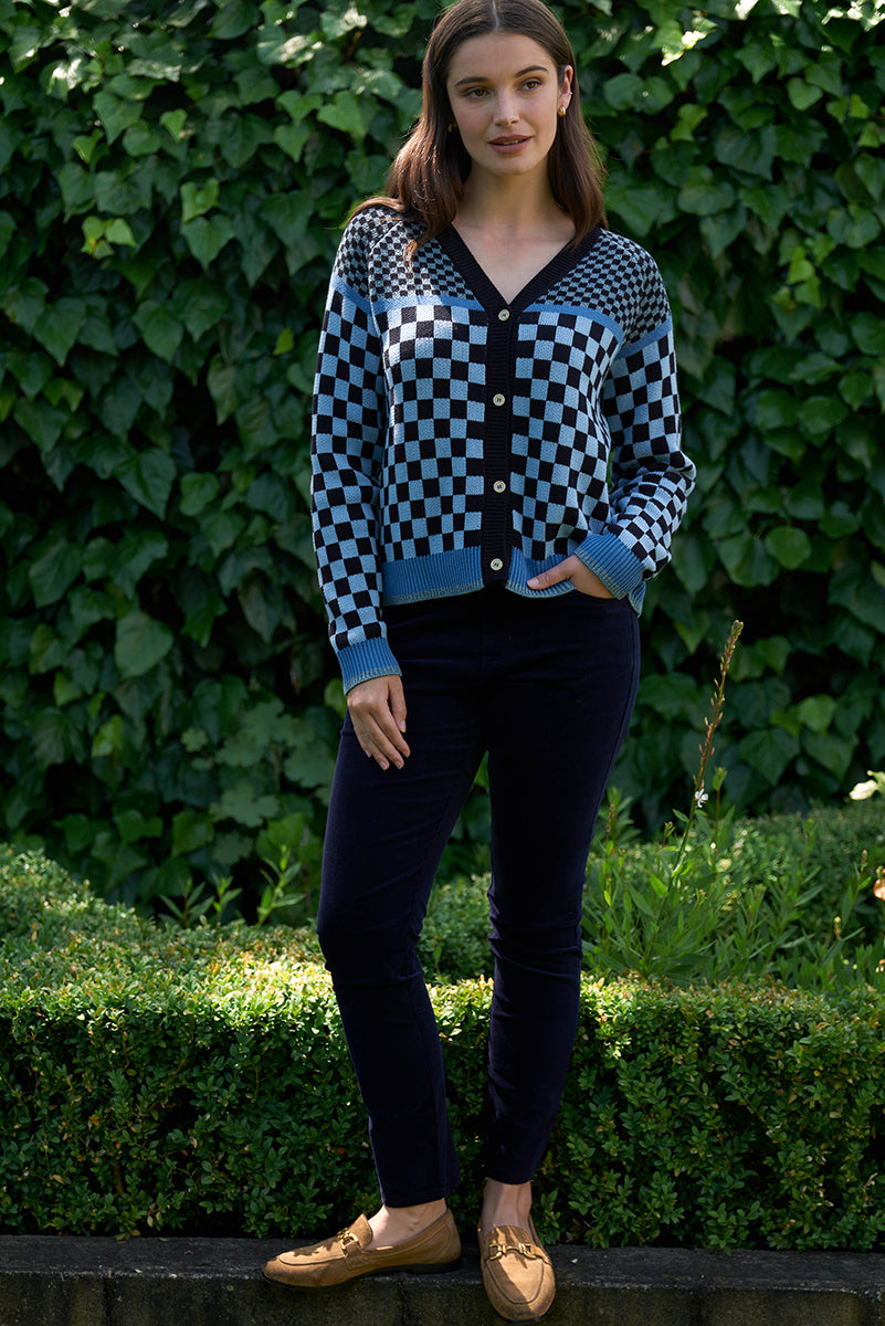 Foil Checkmate Cardigan Navy Mix