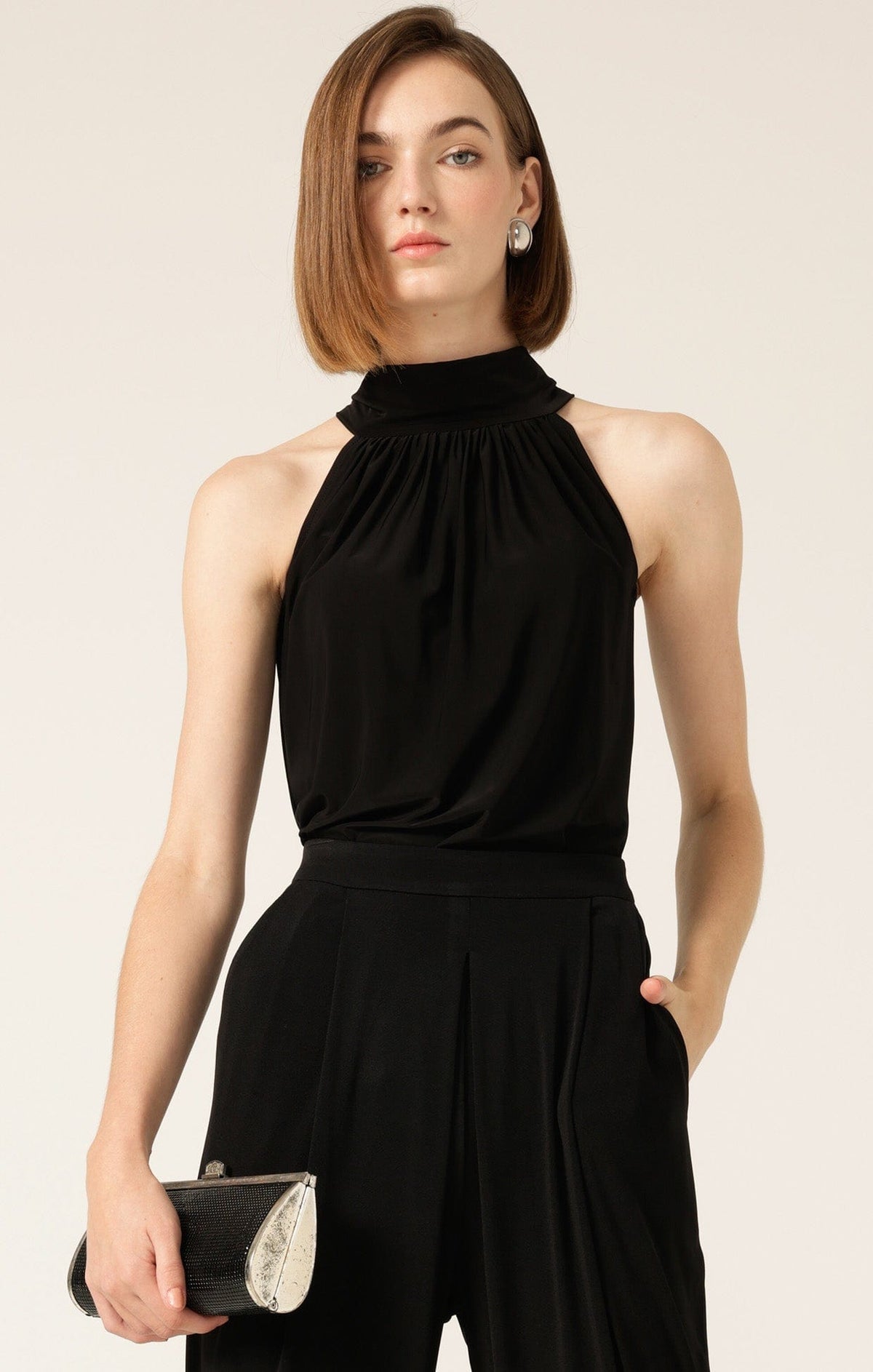 Sacha Drake high neck tie top black