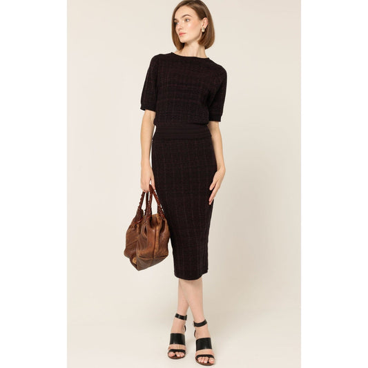 Sacha Drake Chevron Knit S/S Top Sangria Black