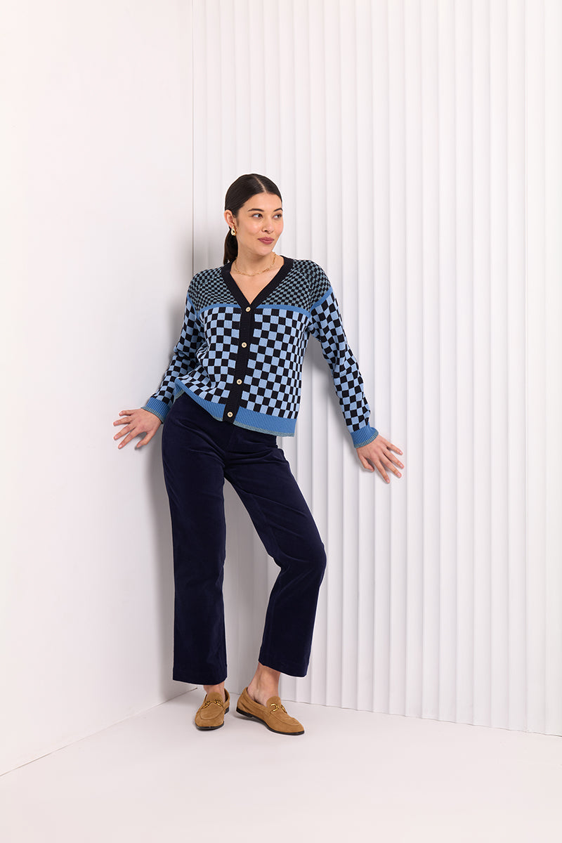 Foil Checkmate Cardigan Navy Mix