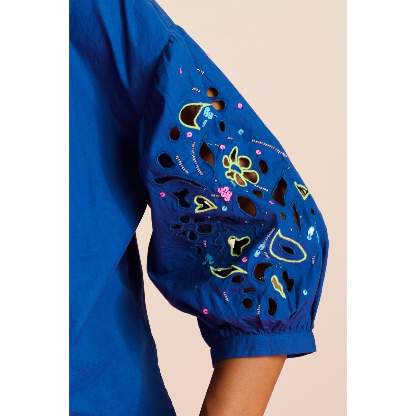 POM Embroidery ink blue blouse SP7745