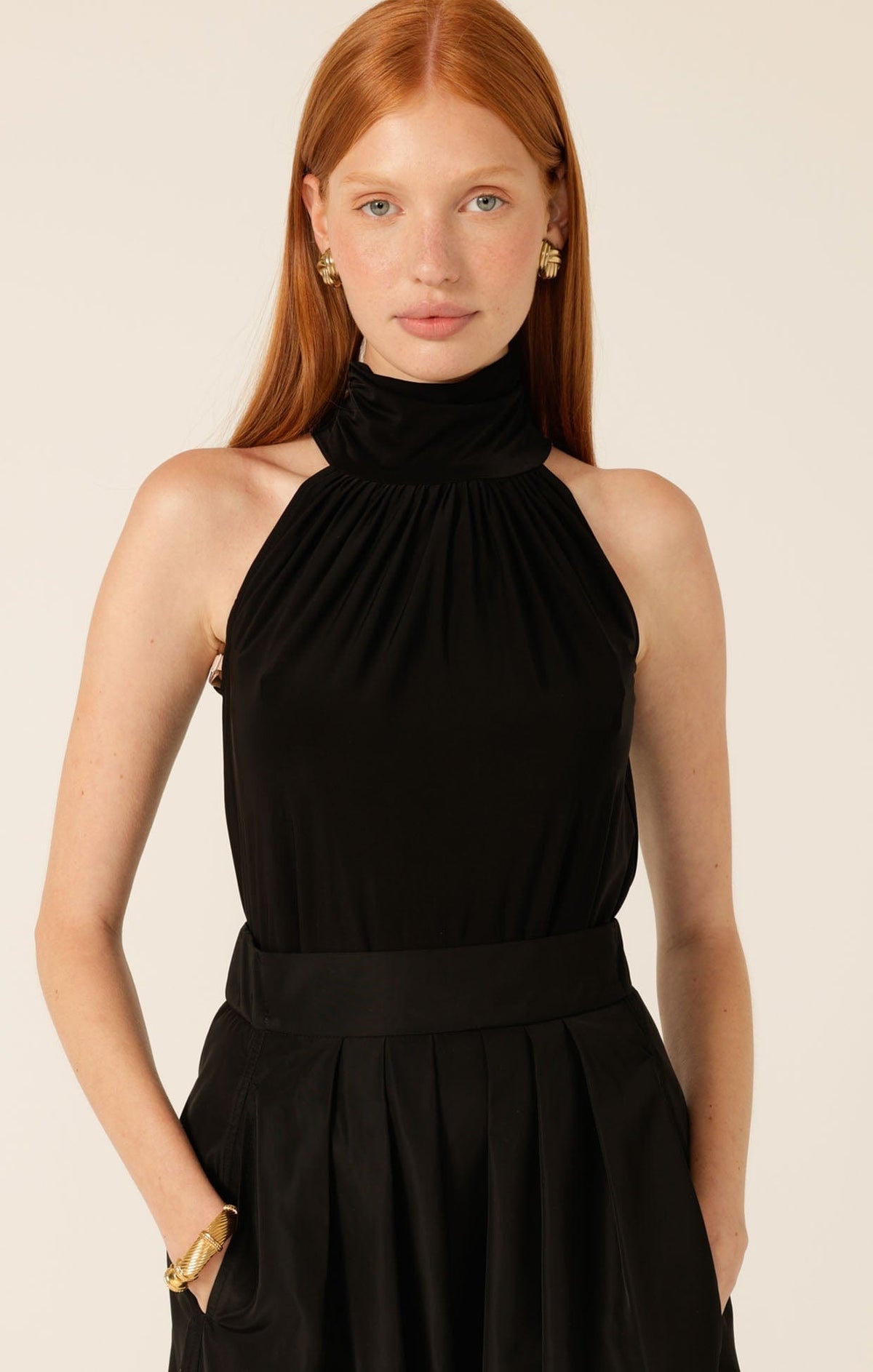 Sacha Drake high neck tie top black