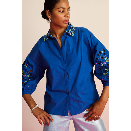 POM Embroidery ink blue blouse SP7745