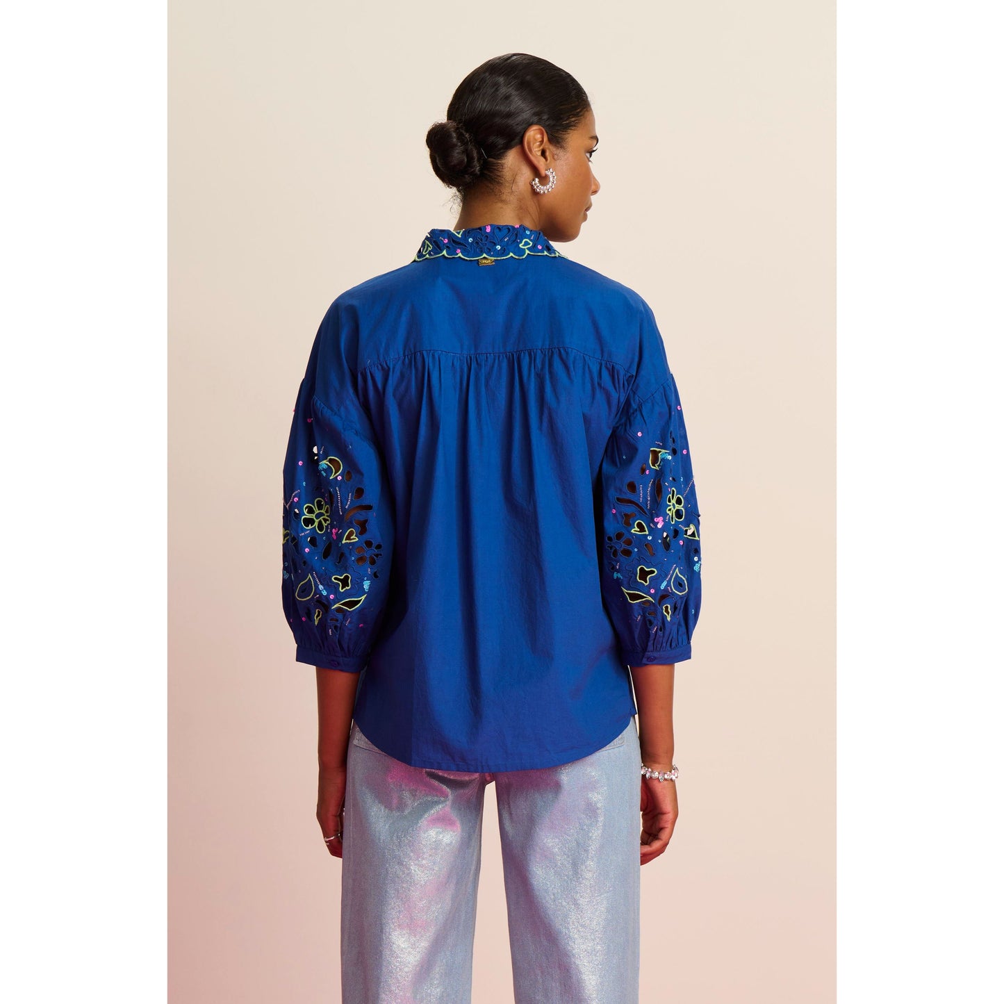 POM Embroidery ink blue blouse SP7745
