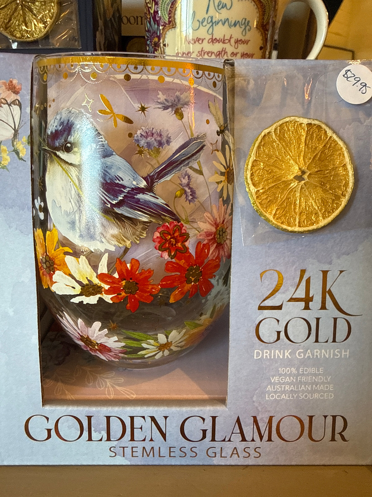 Golden glamour stemless glass.