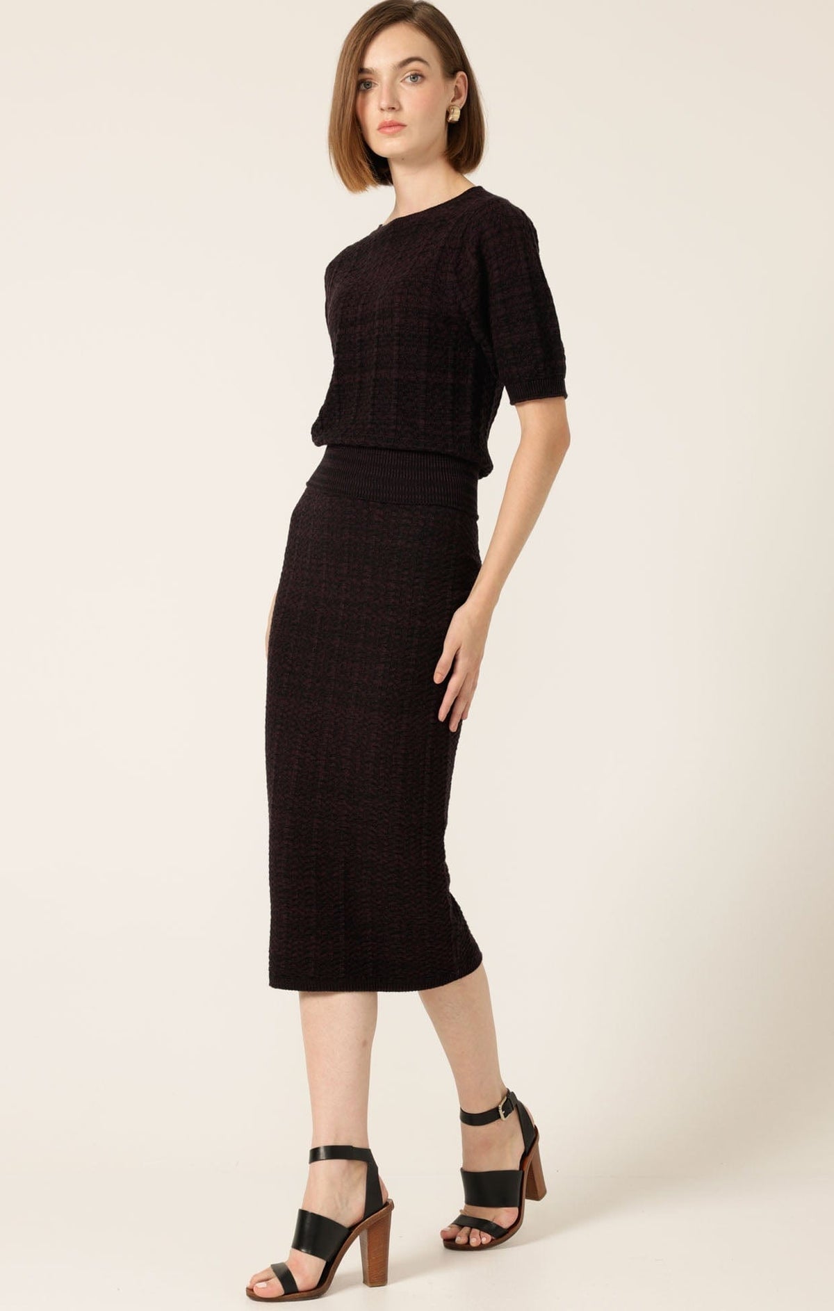 Sacha Drake Chevron Knit S/S Top Sangria Black