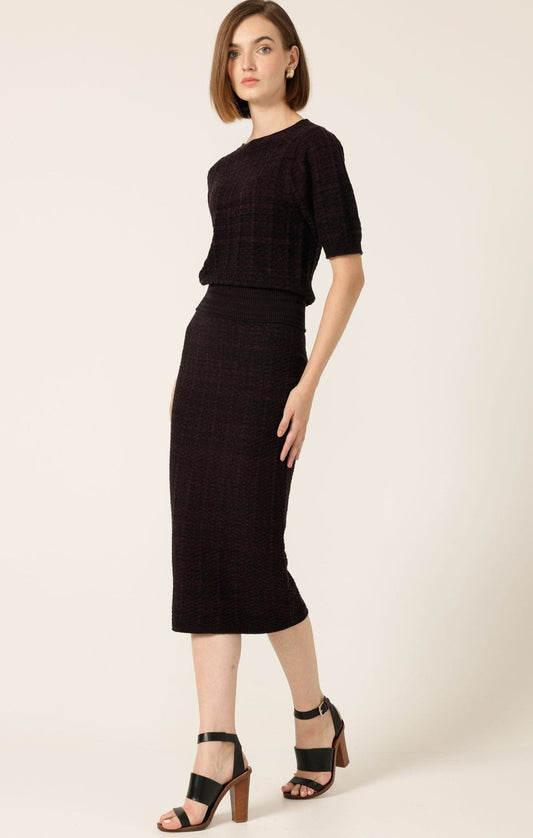 Sacha Drake Chevron Knit Pencil Skirt Sangria Black