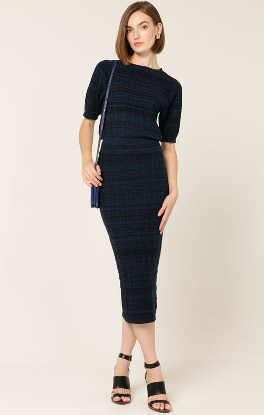 Sacha Drake short sleeve Chevron knit top in ocean black