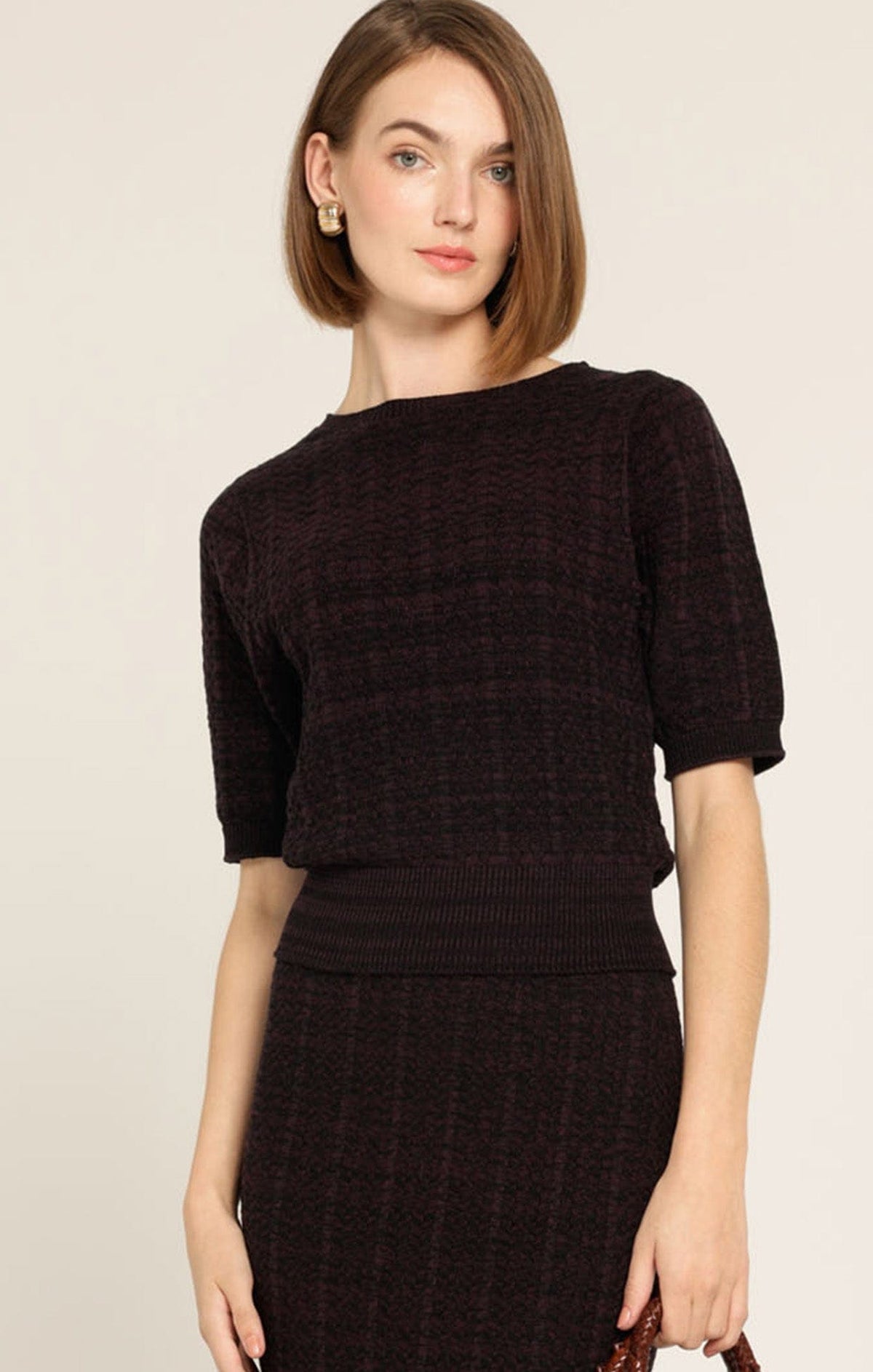 Sacha Drake Chevron Knit S/S Top Sangria Black