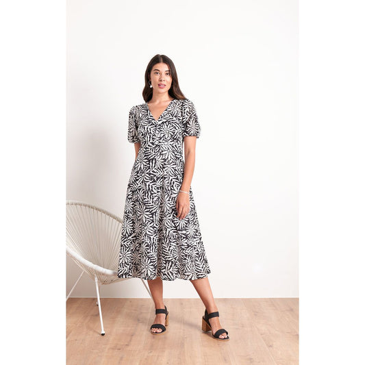Foil Well Cut Dress Frolic Navy