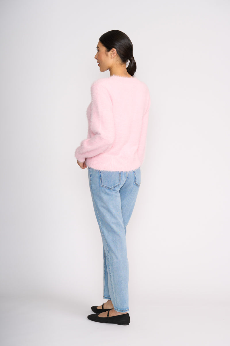 Foil Fluffin' Cute V Sweater Barely Pink