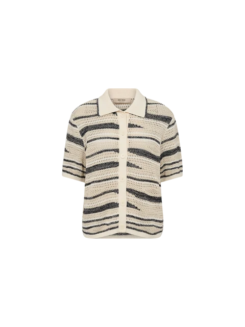 Mos Mosh Une Wave Ss Knit Cardigan Ecru