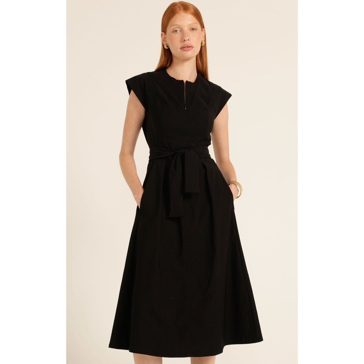 Sacha Drake ZIP FRONT FIT AND FLARE DRESS IN BLACK D10-SOC