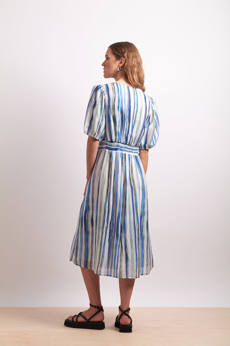 Neris Azure Stripe Draw The Line Dress