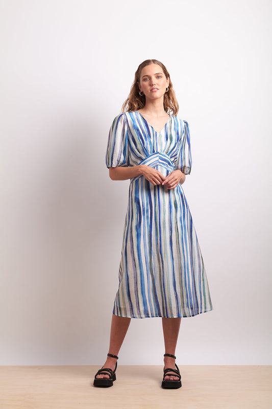 Neris Azure Stripe Draw The Line Dress