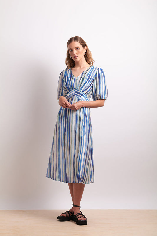 Neris Azure Stripe Draw The Line Dress