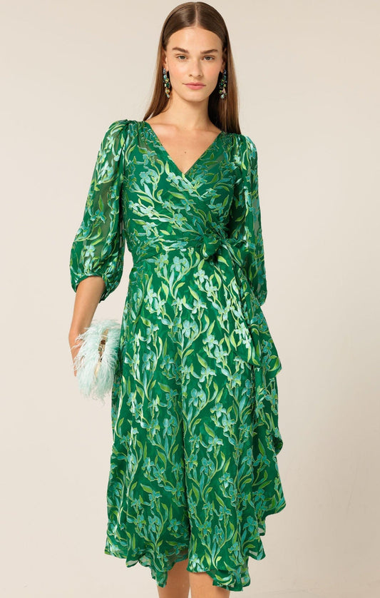 Sacha Drake Orchid Wrap Dress Emerald Botanical
