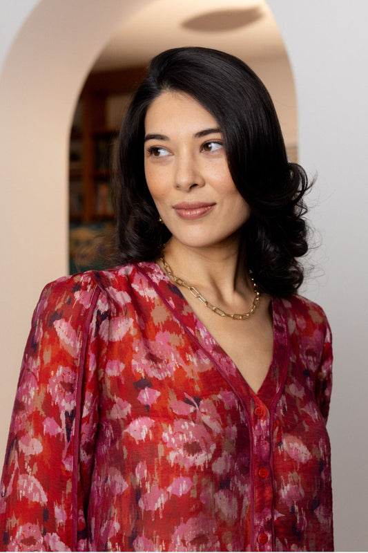 Foil Pipeline Blouse Shadow Leaf/Winter Blooms