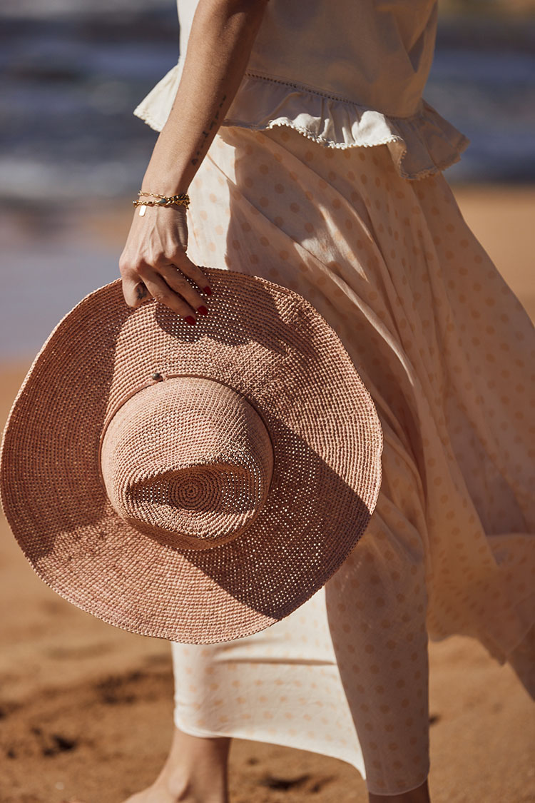 Made in Mada Aziz Hat Natural with Tan Leather detail