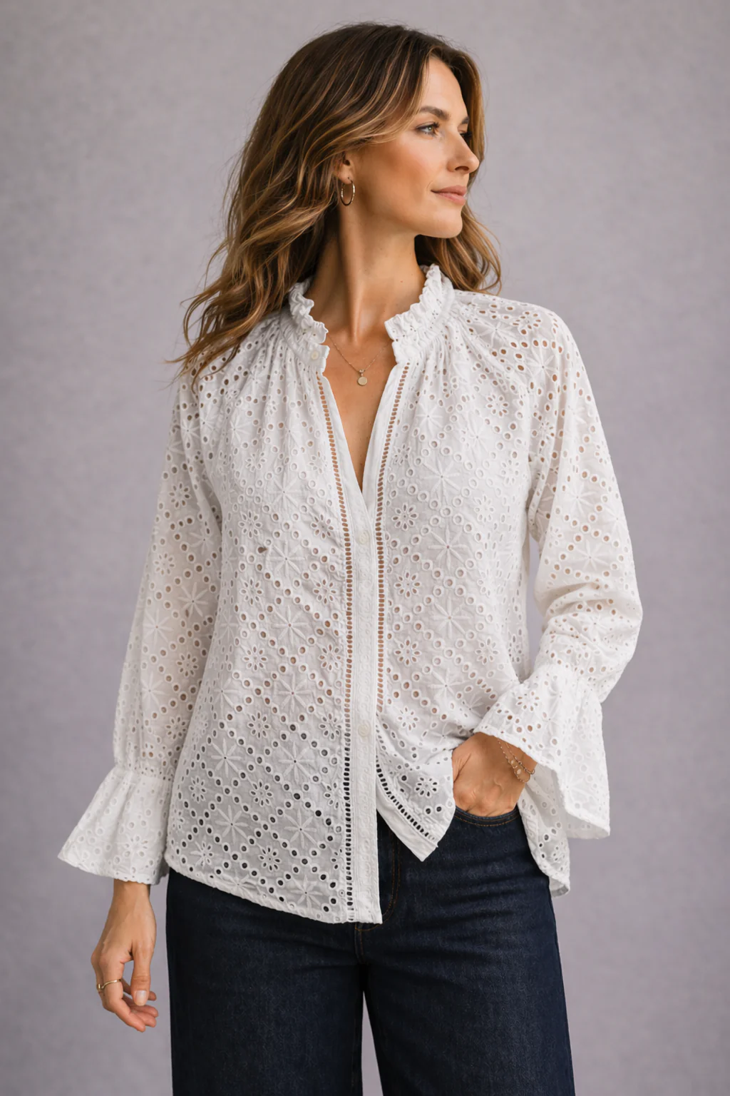 Azure & Indigo Lacewood Blouse Off White