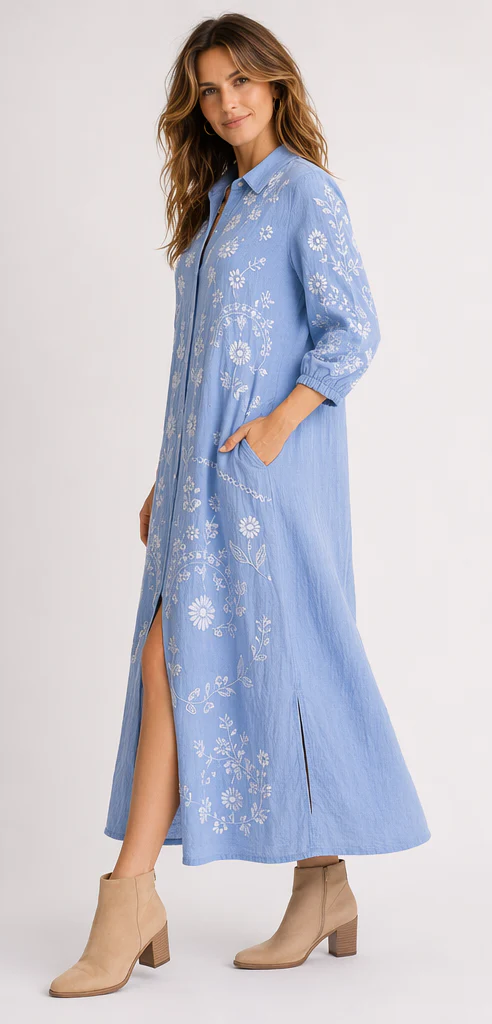Azure & Indigo Feather Shirt Dress Chambray