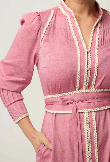 Once Was - Isla Cotton Chambray Trim Detail Dress / Blush