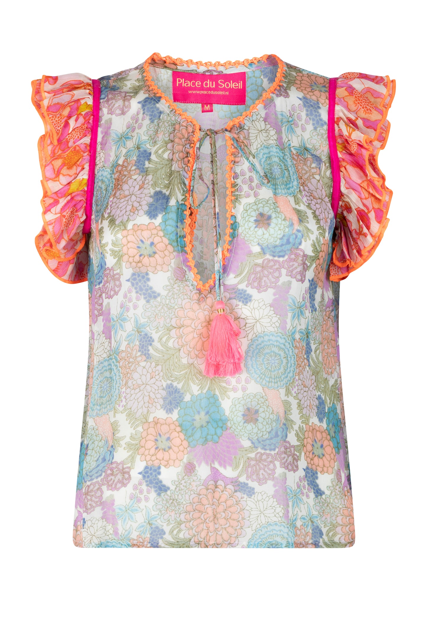 Place Du Soleil Green Rosa Blue Top Frill Multi