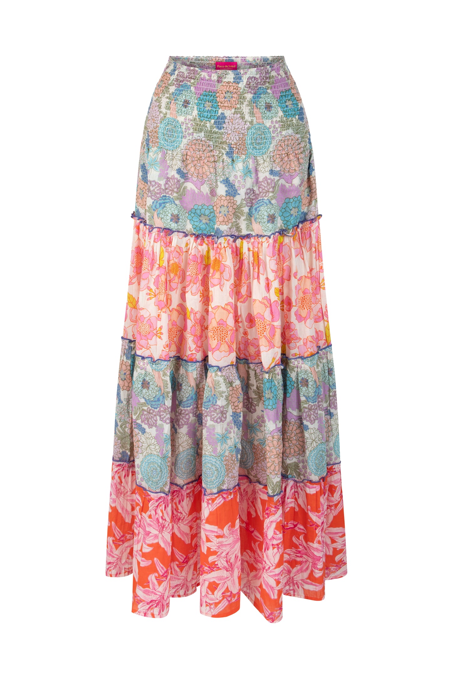 Place Du Soleil Cotton Mix Print Long Skirt Multi Panel