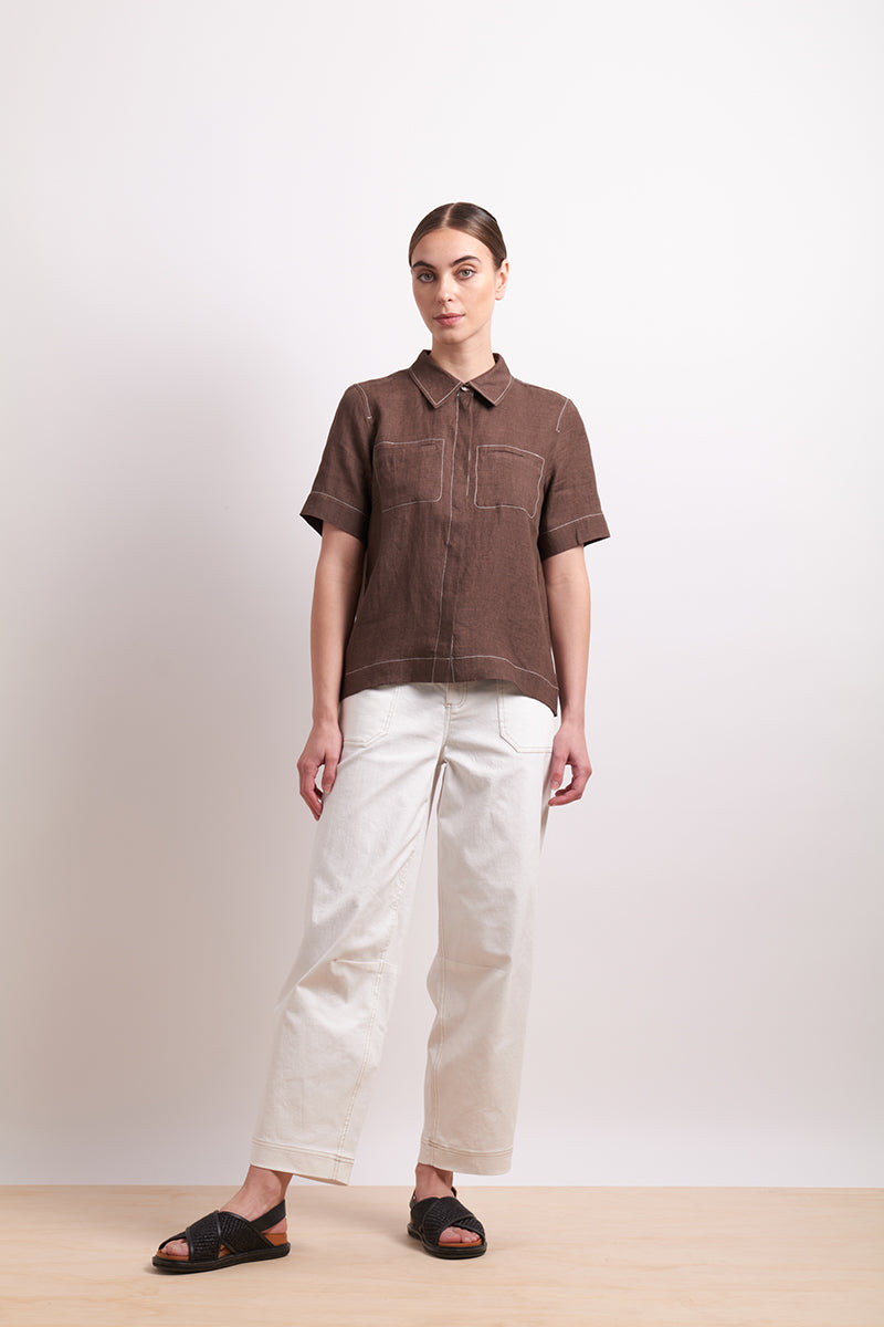 Neris Cocoa In Contrast Shirt
