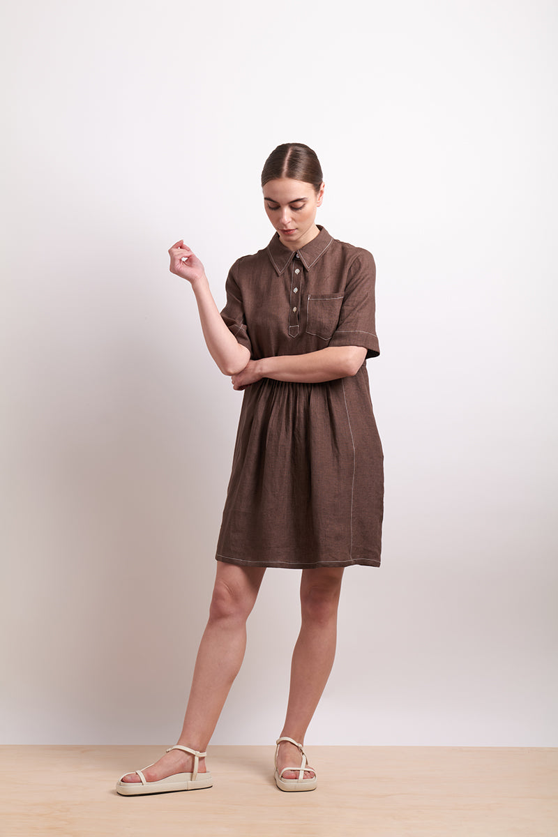 Neris Cocoa In Contrast Dress