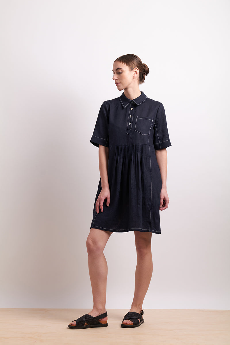 Neris Indigo In Contrast Dress