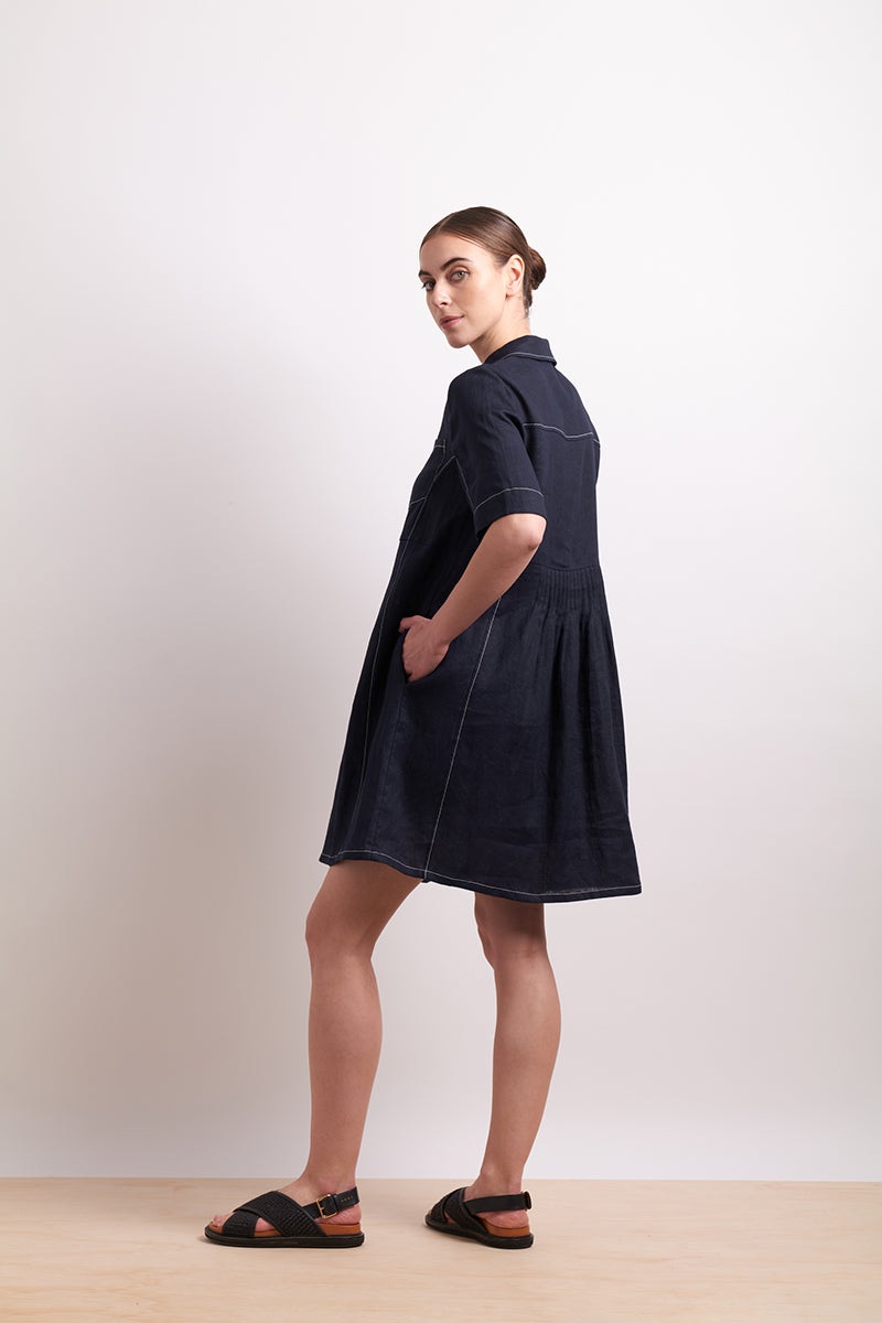 Neris Indigo In Contrast Dress