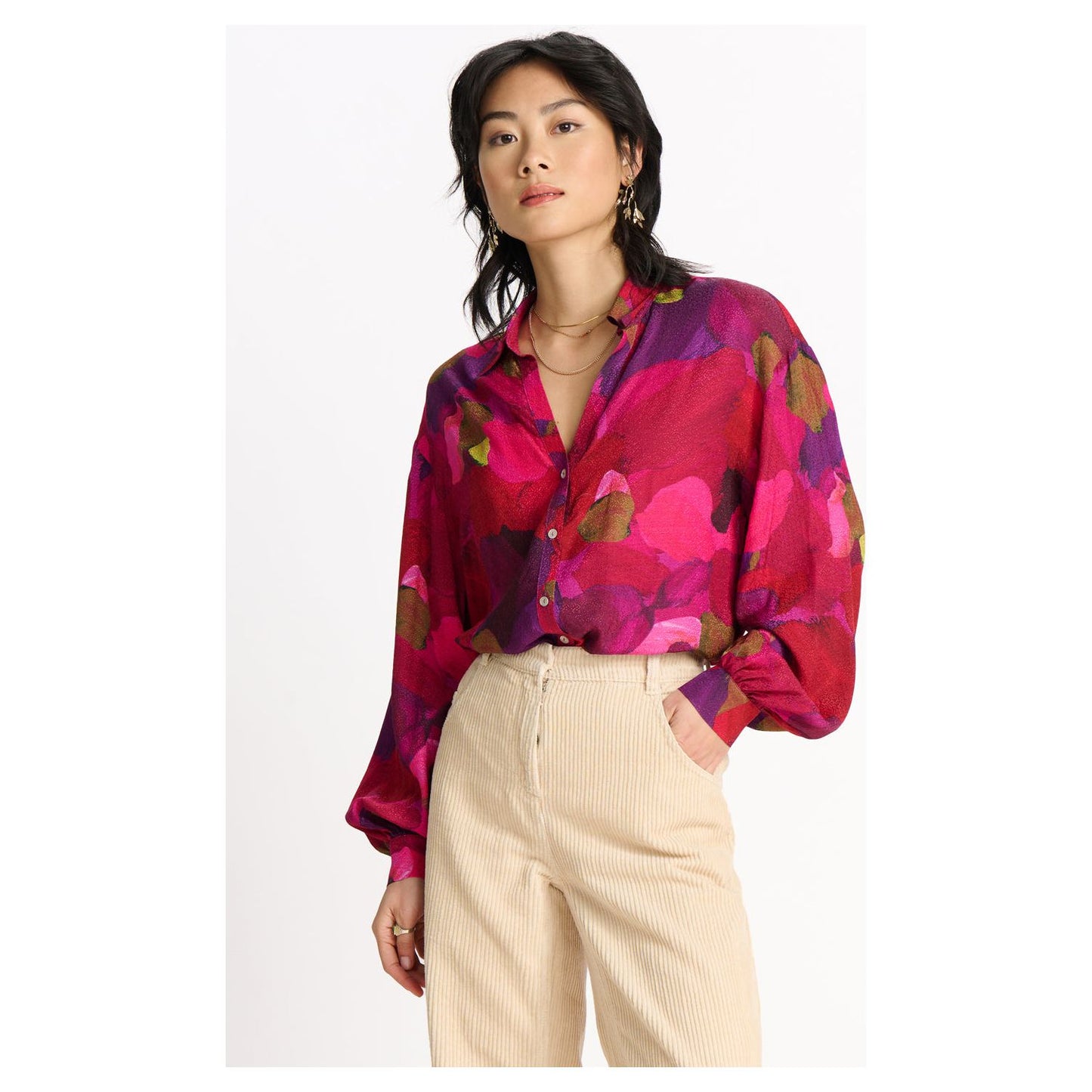 POM Blouse Brushwork Firey Pink