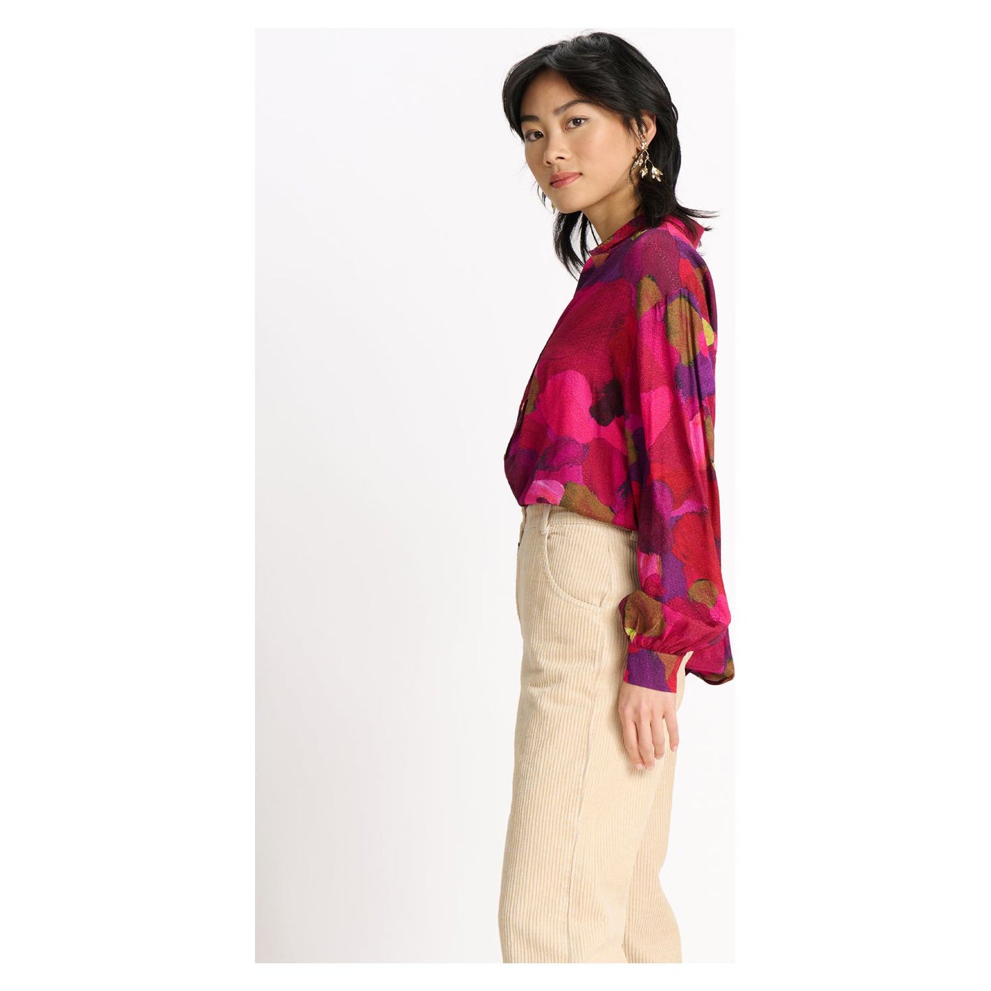 POM Blouse Brushwork Firey Pink