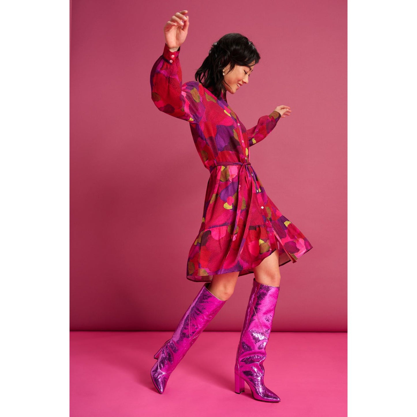 POM Dress Brushwork Firey Pink
