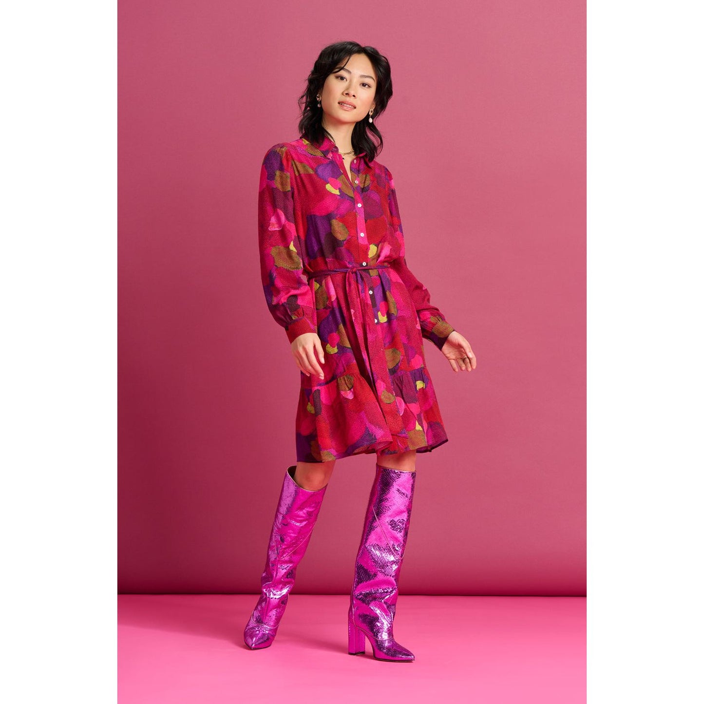 POM Dress Brushwork Firey Pink