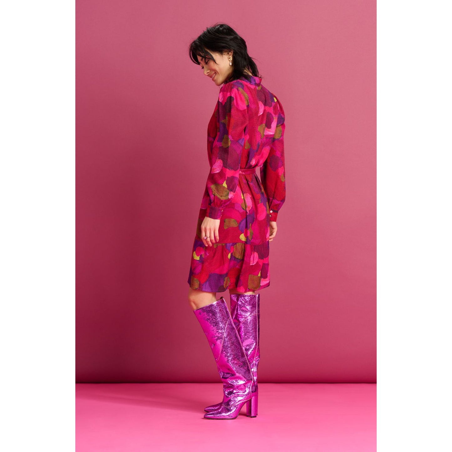 POM Dress Brushwork Firey Pink