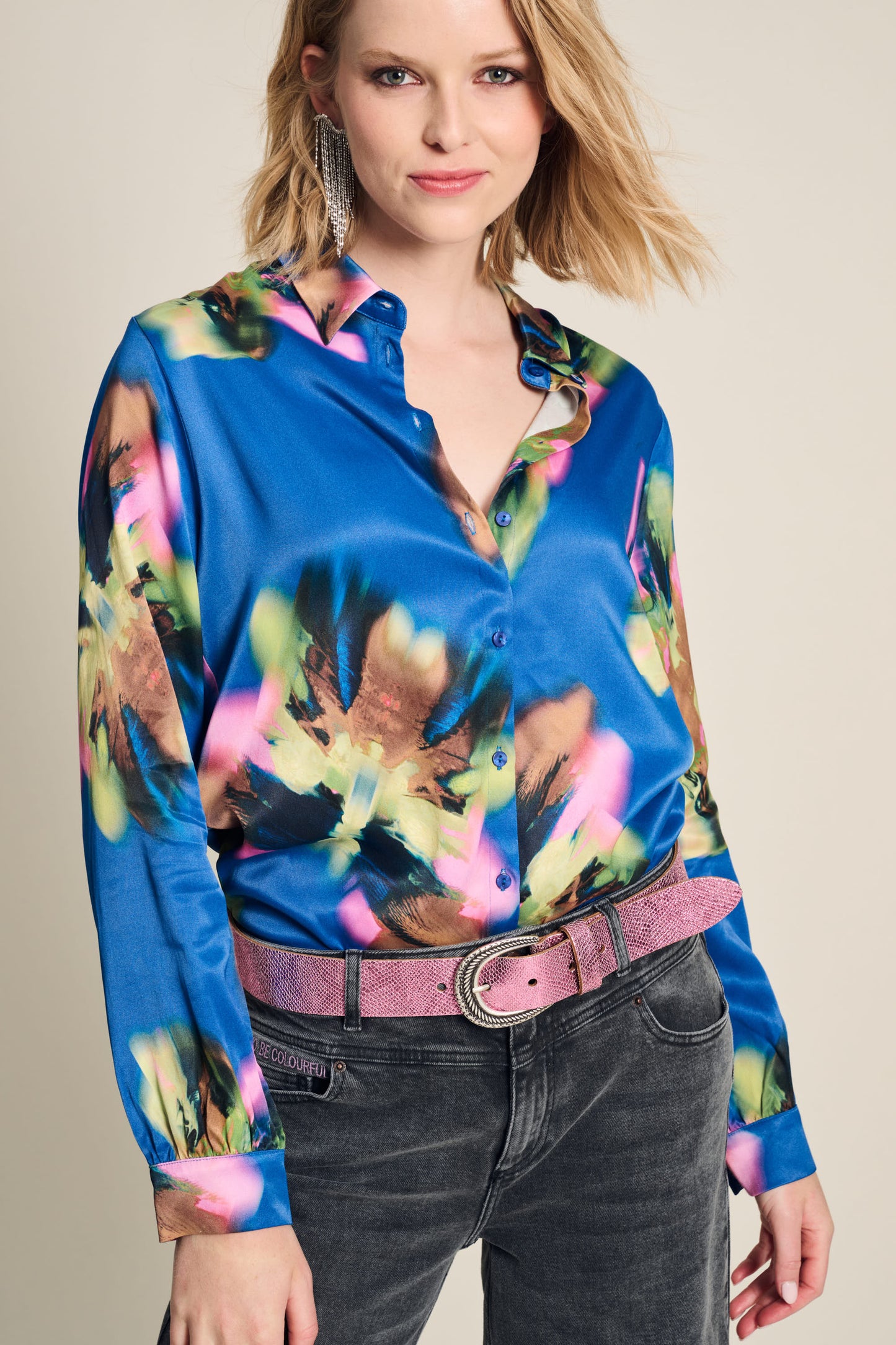 POM Mila Satin Blouse Butterfly Blue