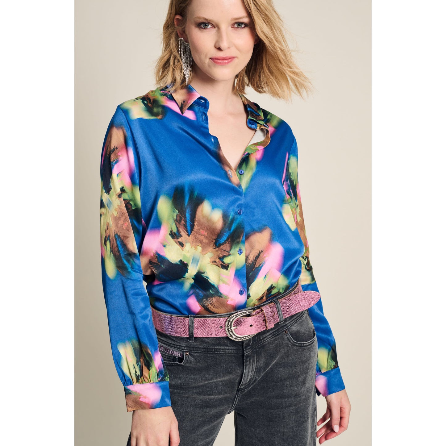 POM Mila Satin Blouse Butterfly Blue