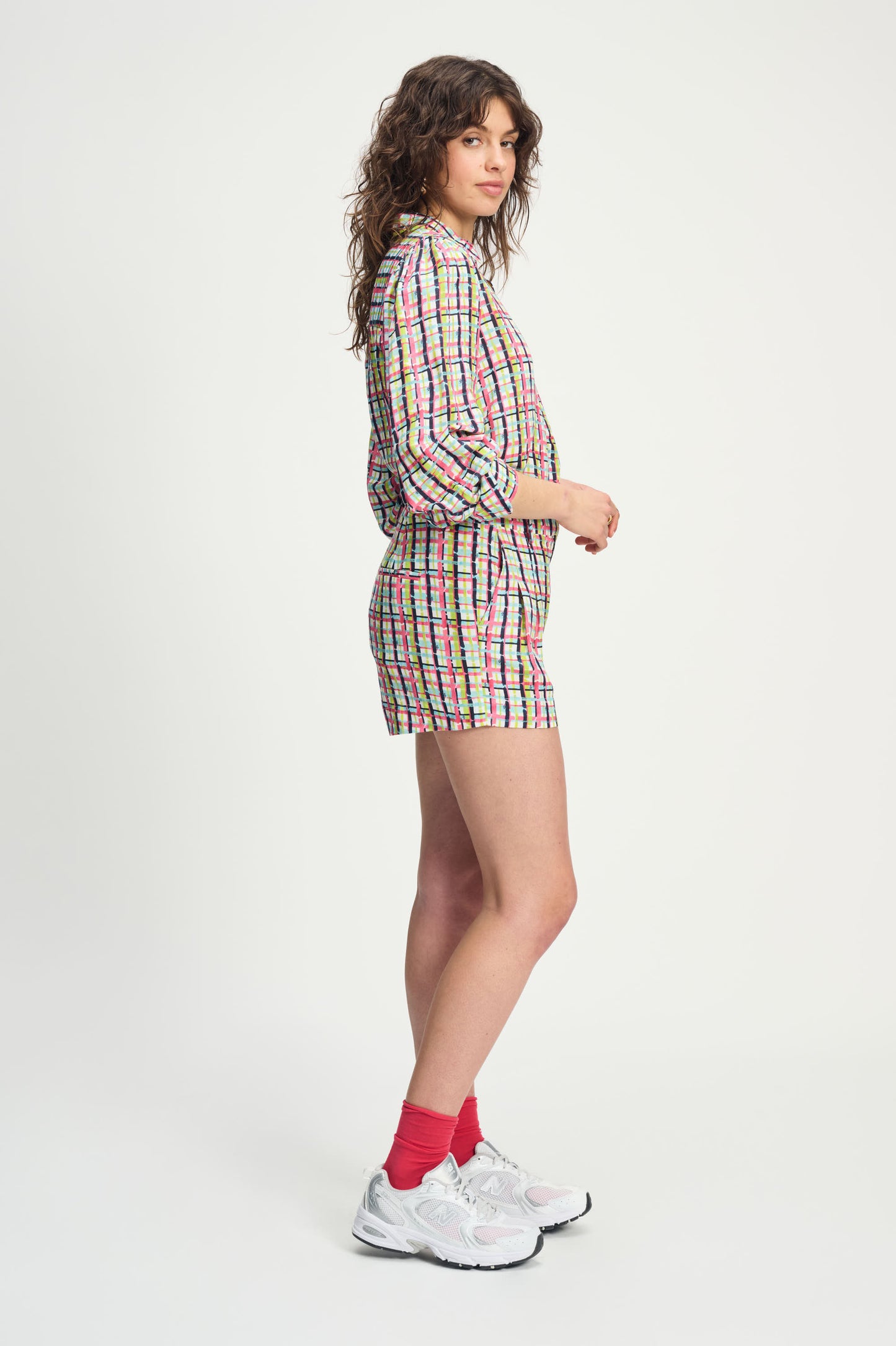 POM Shorts Brushwork Check Linen