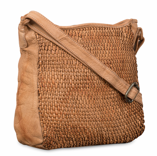 Petra Washed Genuine Leather Handwoven Handbag