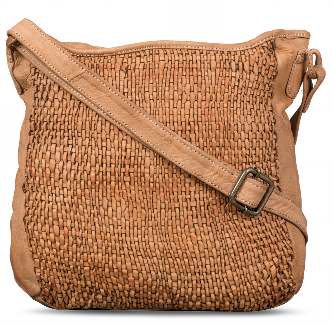 Petra Washed Genuine Leather Handwoven Handbag