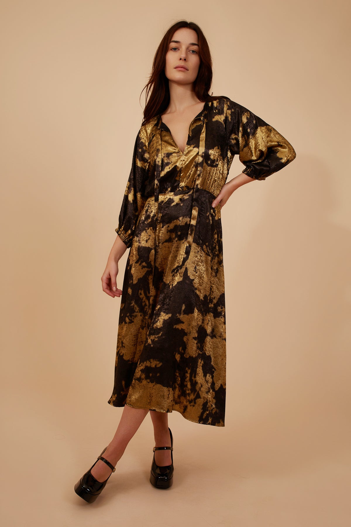Traffic People Black Gold Dress UTI12689