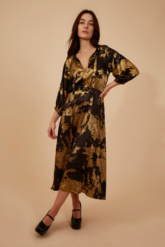 Traffic People Black Gold Dress UTI12689