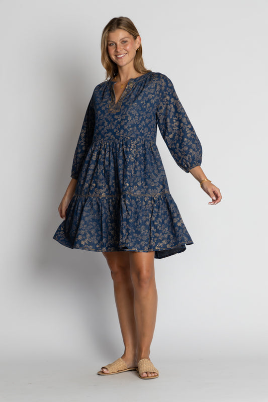 Ibisa Amarillo Tier Dress Gold Print