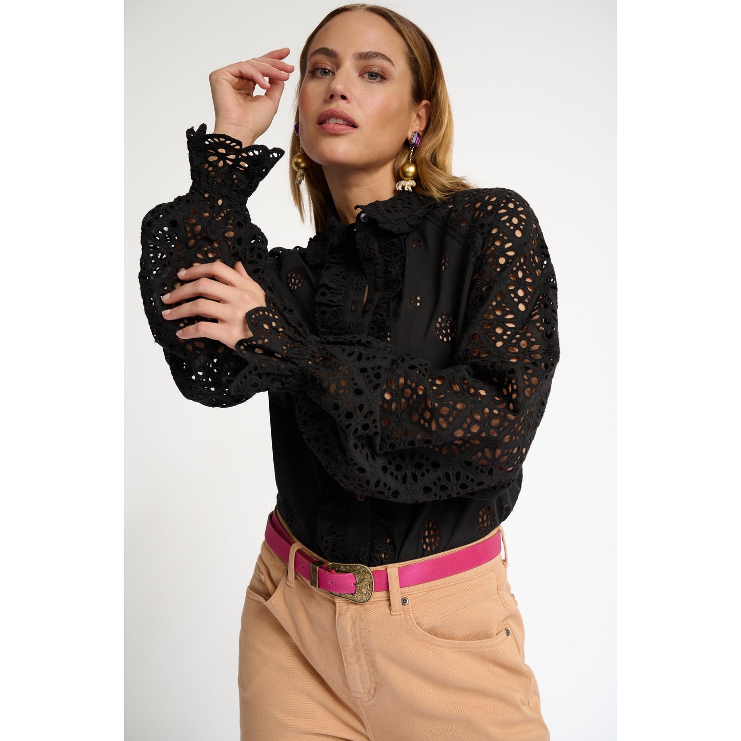 POM Blouse Deep Black Broderie SP6935