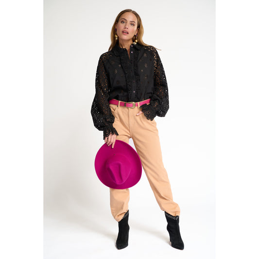 POM Blouse Deep Black Broderie SP6935
