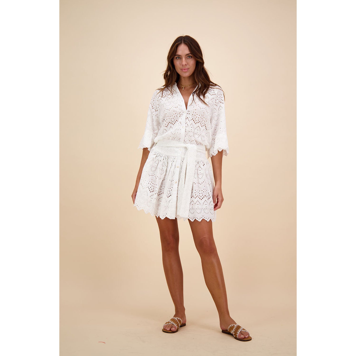 rubyn lace mini dress white Marie Oliver Ruby Puff-Sleeve Lace-Inset Mini Dress